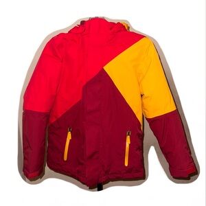 Lands' End Kids Colorblock Puffer Jacket - Red and Yellow